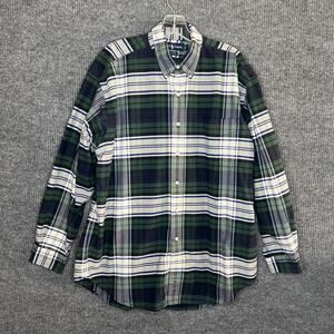 Vintage Ralph Lauren Men’s Large Shirt Blue Green Plaid Big Shirt Button Down